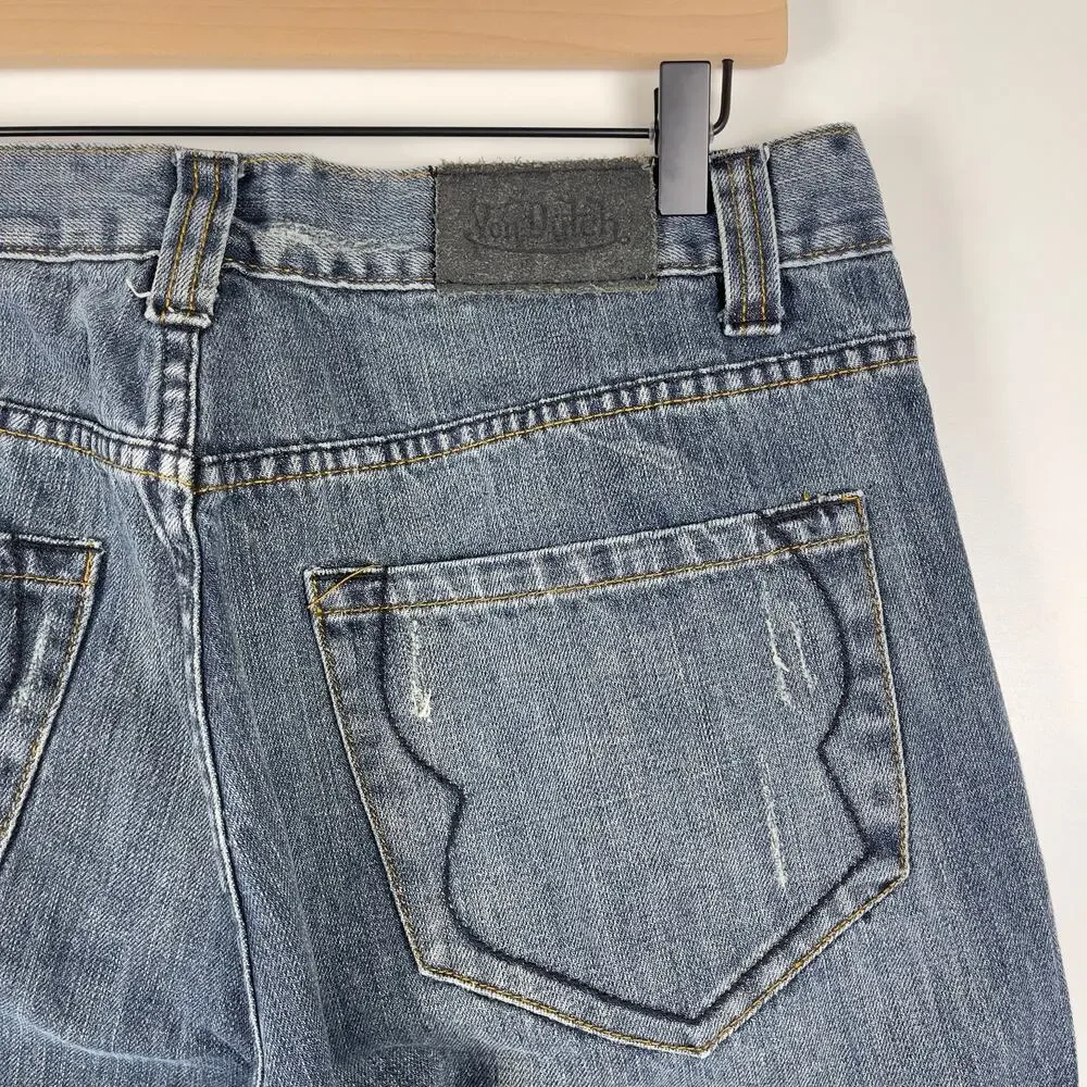 VTG Y2K Von‎ Dutch Originals Greaser Selvedge Blue Straight Jeans Mens 34 x 33
